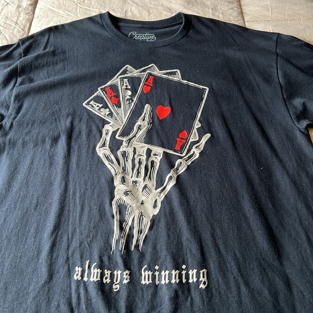 Nwot Skull Hand Ace of Hearts always winning Back Print Mens T-Shirt XL